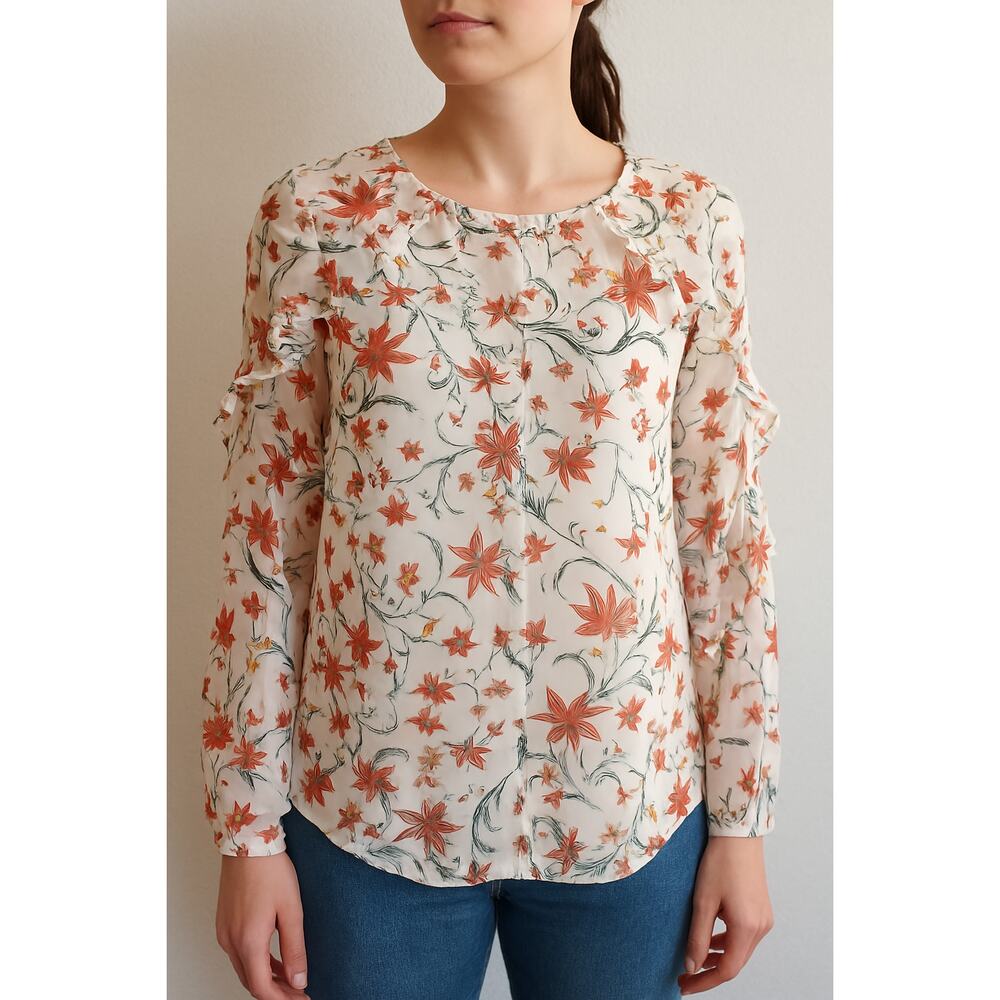 CeCe Floral Sheer Blouse‎ – Size Small – 100% Polyester – PTP 19" Length 21"